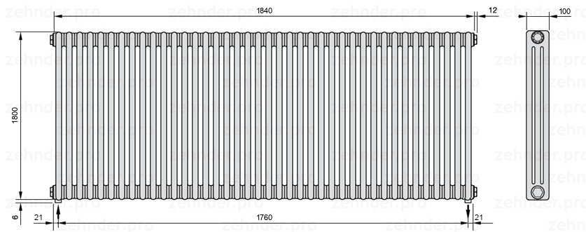 Схема (чертеж) Радиатор Zehnder Charleston 3180/40 №5310 Technoline TL